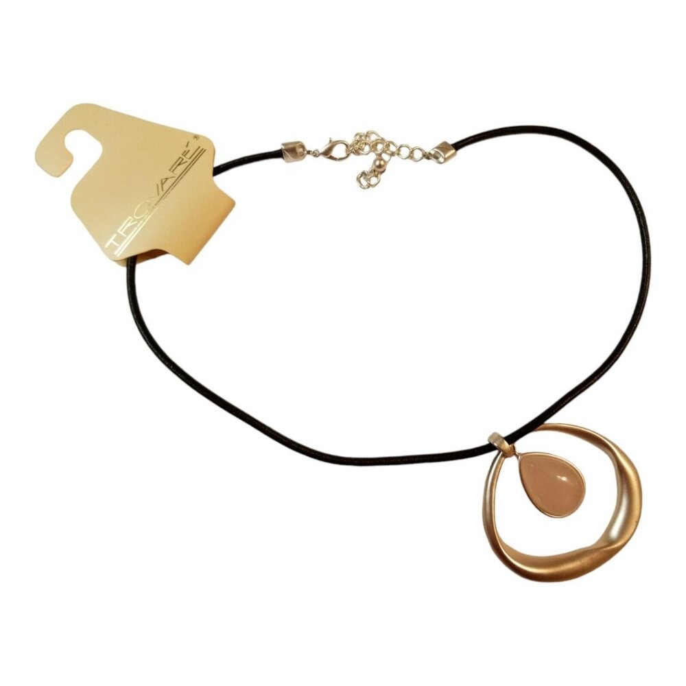 Trovare Oblong Necklace Silver Pink Stone Pendant Black Cord Necklace Adjustable